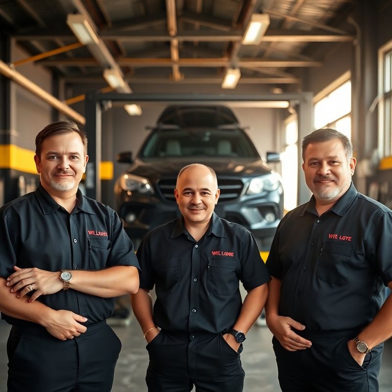 Equipe técnica da BOBAS-MED em uniforme preto na oficina
